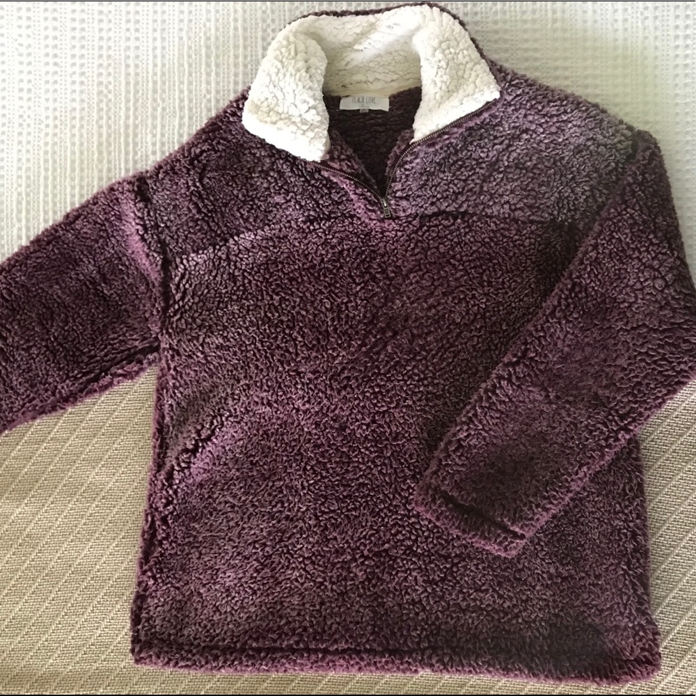 Peach Love Sherpa Pullover in Plum, Size Small
